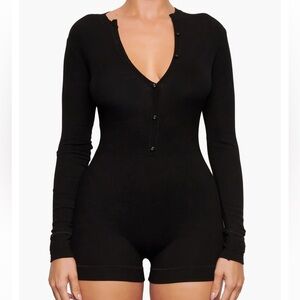 Skims Soft Lounge Long Sleeve Henley Romper Pajamas